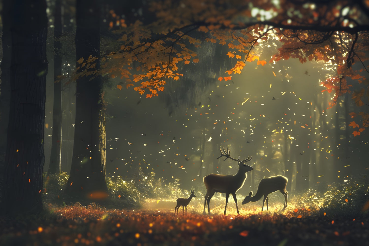 Herbst Wald Hintergrund Herbst Sonne beleuchtet Wald Hirsch Hintergrund CJJ2-138