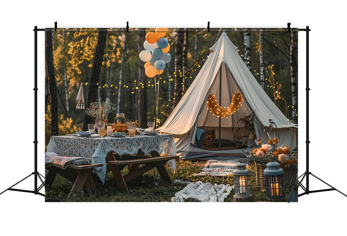 Fotokulisse Wald Gemütlicher Herbst Glamping Nacht Kulisse CJJ2-139