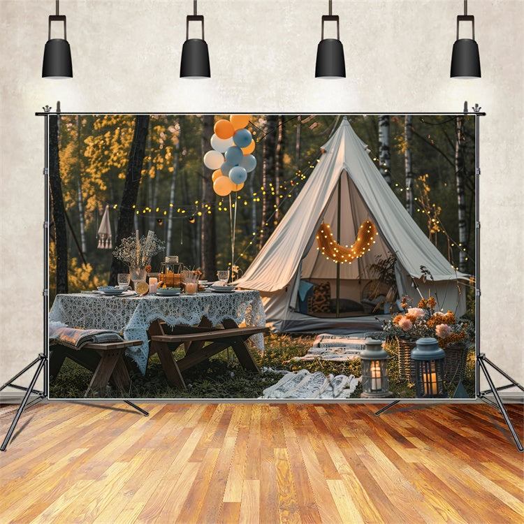 Fotokulisse Wald Gemütlicher Herbst Glamping Nacht Kulisse CJJ2-139