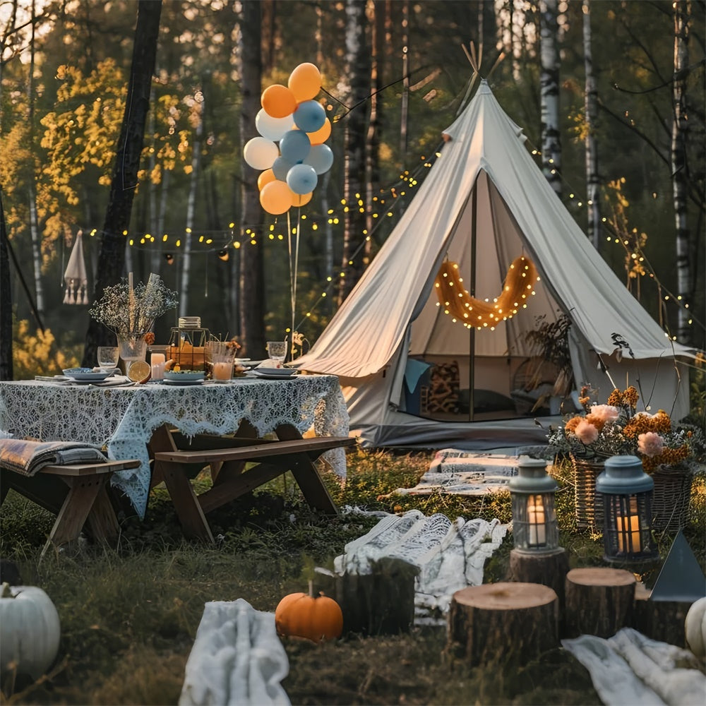 Fotokulisse Wald Gemütlicher Herbst Glamping Nacht Kulisse CJJ2-139