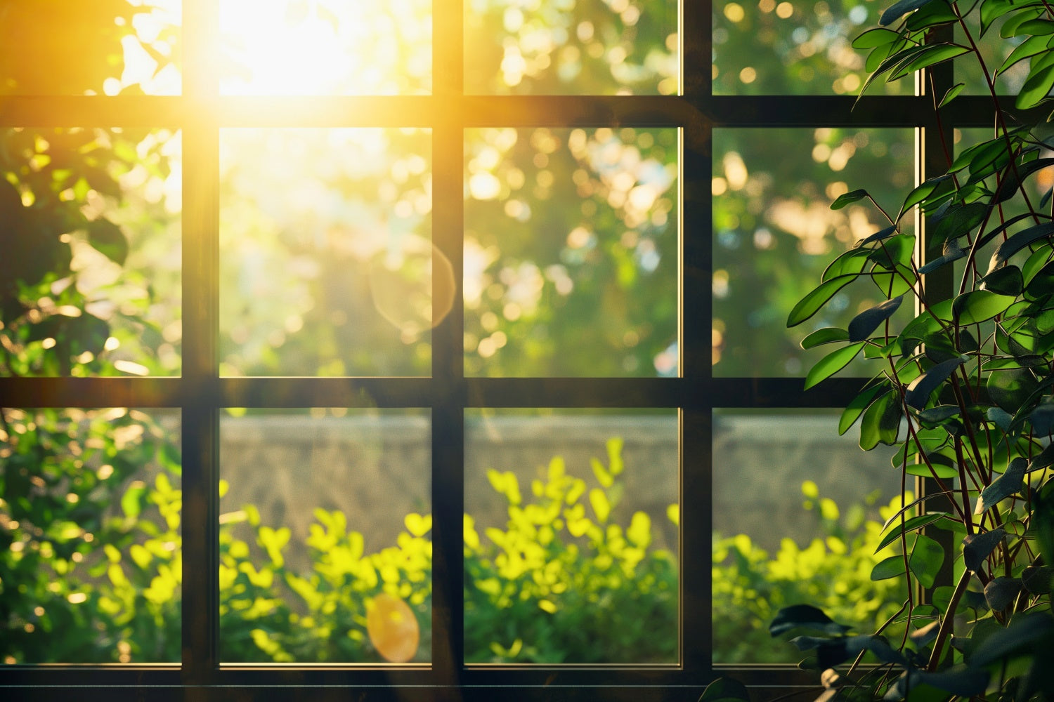 Fotografie Backdrops Wald Sonnenlicht Grün Gemütlich Fenster Hintergrund CJJ2-29