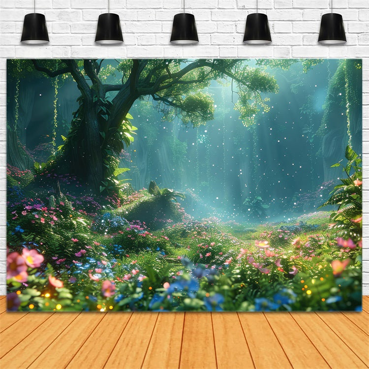 Fantasie Wald Hintergrund funkelnde Wildblume verträumt Hintergrund CJJ2-35