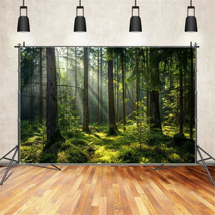 Woodland Fotohintergrund Heitere sonnenbeschienene Kiefer Wald Hintergrund CJJ2-37
