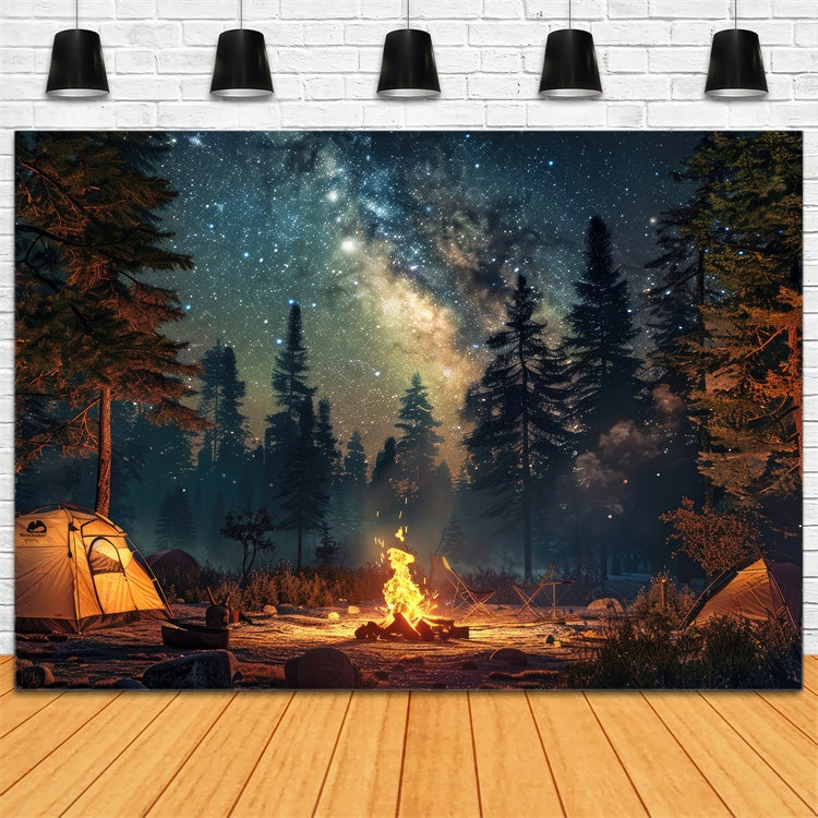 Backdrop Wald Sternenlicht Lagerfeuer Nacht Wald Hintergrund CJJ2-39