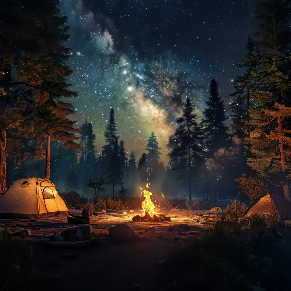 Backdrop Wald Sternenlicht Lagerfeuer Nacht Wald Hintergrund CJJ2-39