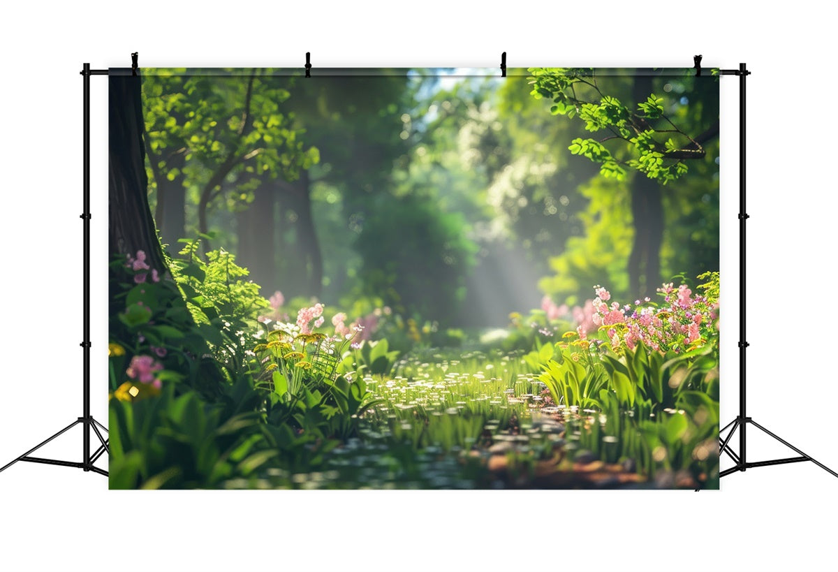Wald Fotohintergrund Goldener Sonnenstrahl Wildblumenhintergrund CJJ2-40