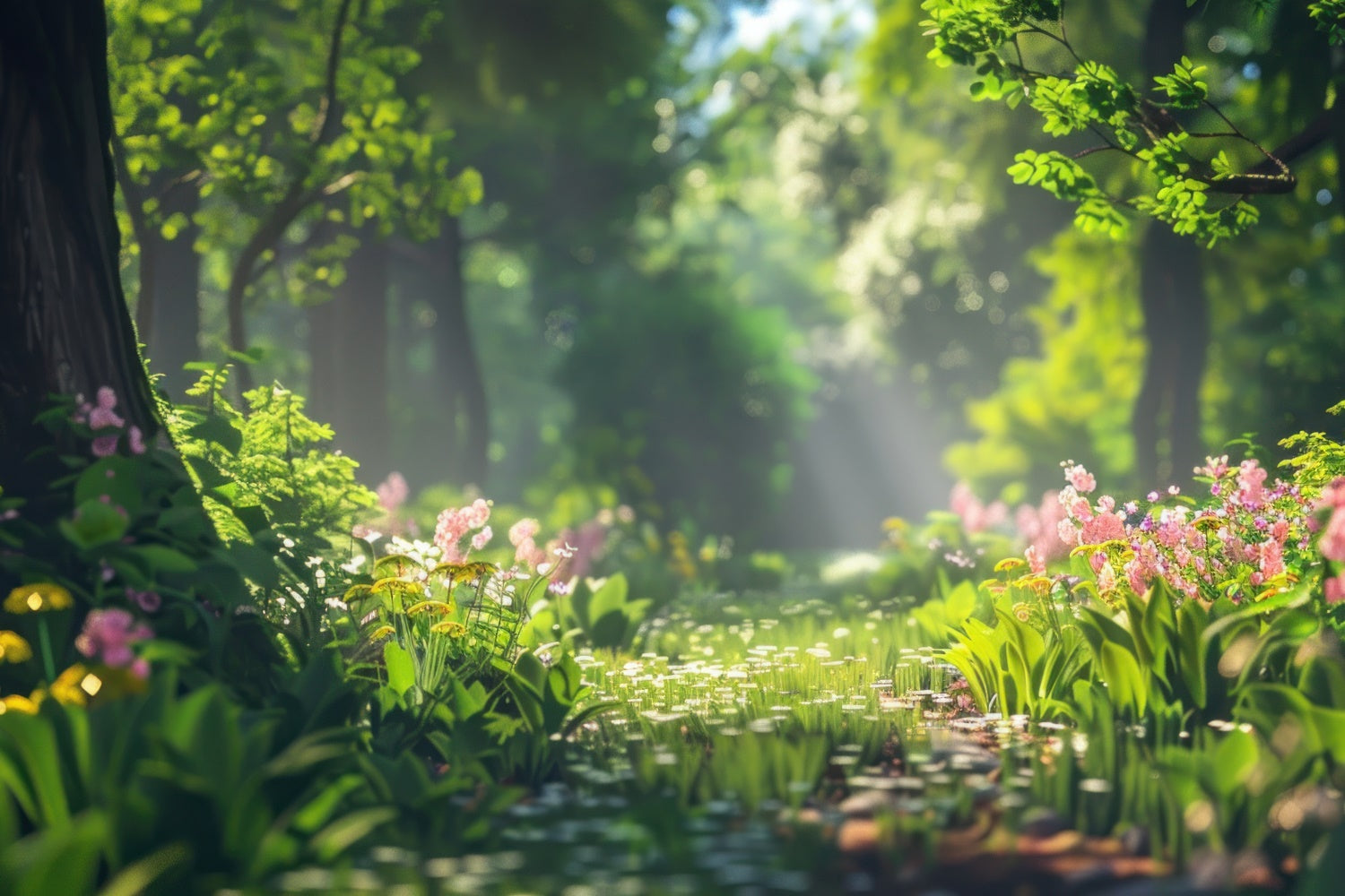 Wald Fotohintergrund Goldener Sonnenstrahl Wildblumenhintergrund CJJ2-40