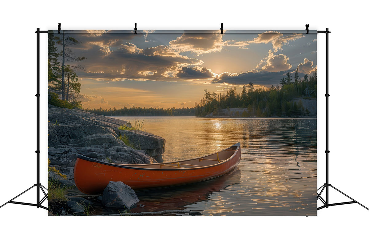Fotografie Hintergrund Wald Ruhig Abenddämmerung Kanu Ufer Hintergrund CJJ2-44