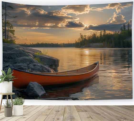 Fotografie Hintergrund Wald Ruhig Abenddämmerung Kanu Ufer Hintergrund CJJ2-44