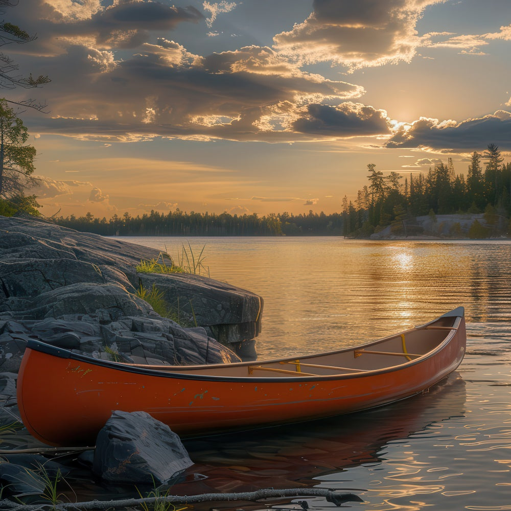 Fotografie Hintergrund Wald Ruhig Abenddämmerung Kanu Ufer Hintergrund CJJ2-44