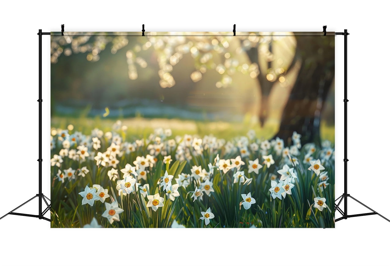 Narzissen-Hintergrund Sonnenlicht-Wiese Blumen-Hintergrund CJJ2-5