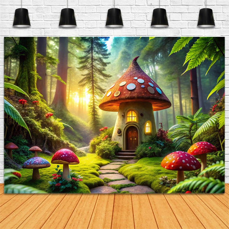 Märchenwald Hintergrundkulisse Skurriles Pilzhaus Hintergrundkulisse CJJ2-51
