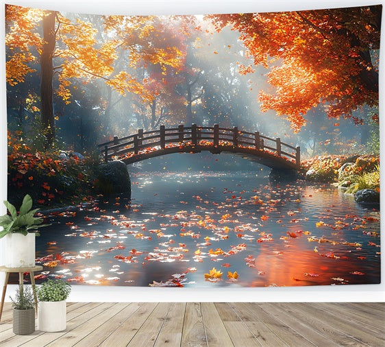 Herbst Wald Hintergrund Stille Ahornblätter Brücke Hintergrund CJJ2-52