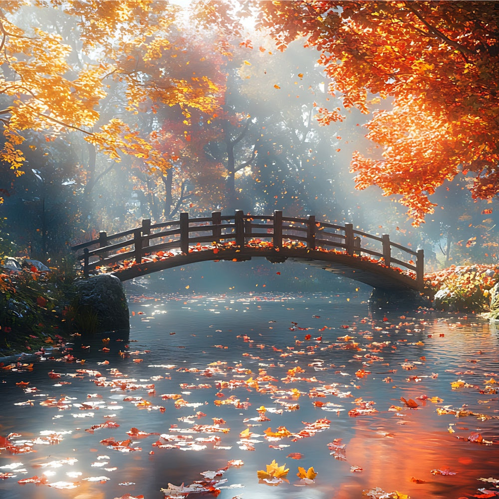 Herbst Wald Hintergrund Stille Ahornblätter Brücke Hintergrund CJJ2-52