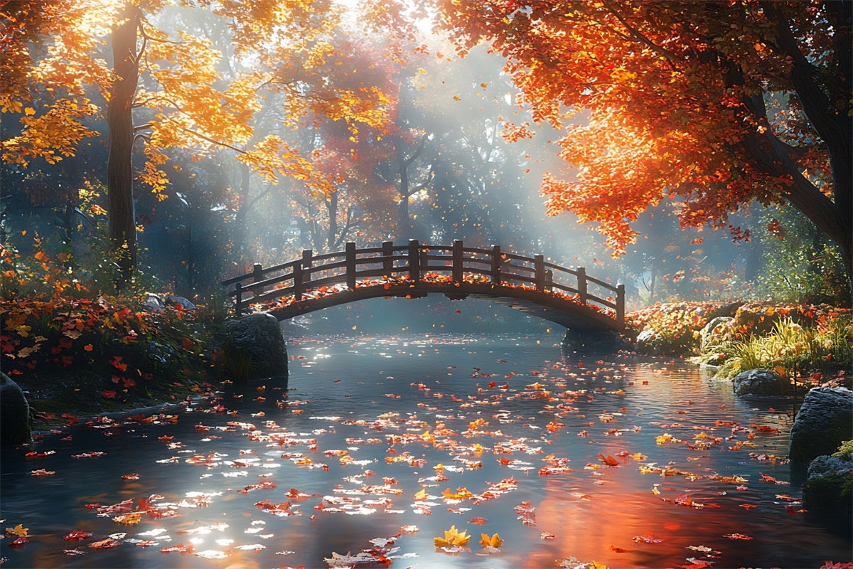 Herbst Wald Hintergrund Stille Ahornblätter Brücke Hintergrund CJJ2-52