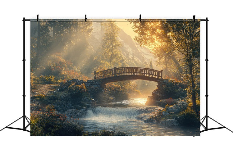 Woodland Fotokulisse Rustic Woodland Creek Brücke Hintergrund CJJ2-54
