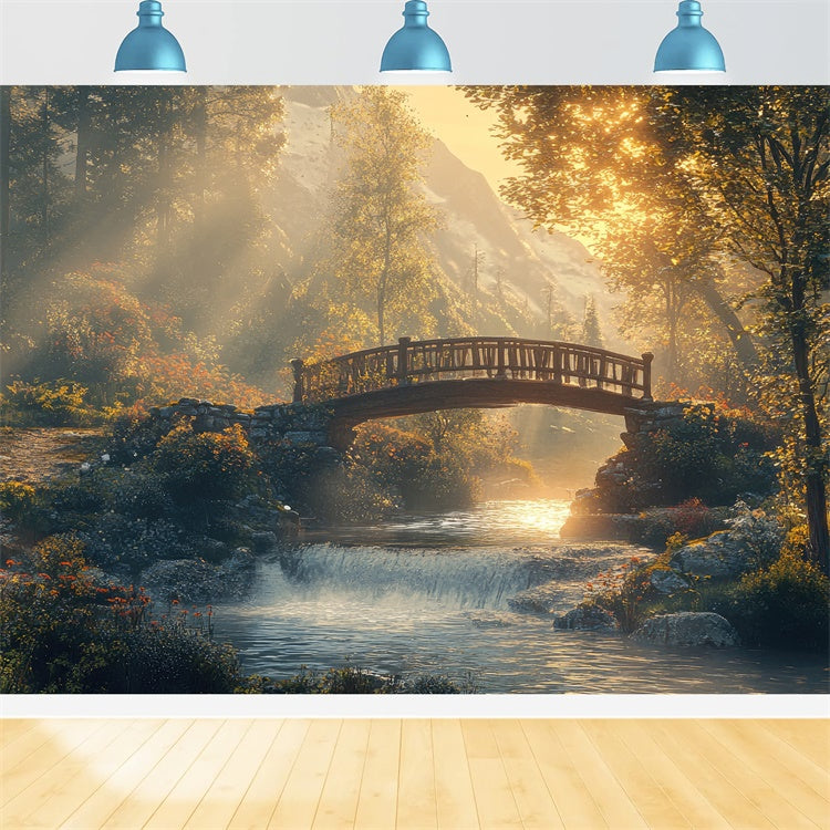 Woodland Fotokulisse Rustic Woodland Creek Brücke Hintergrund CJJ2-54