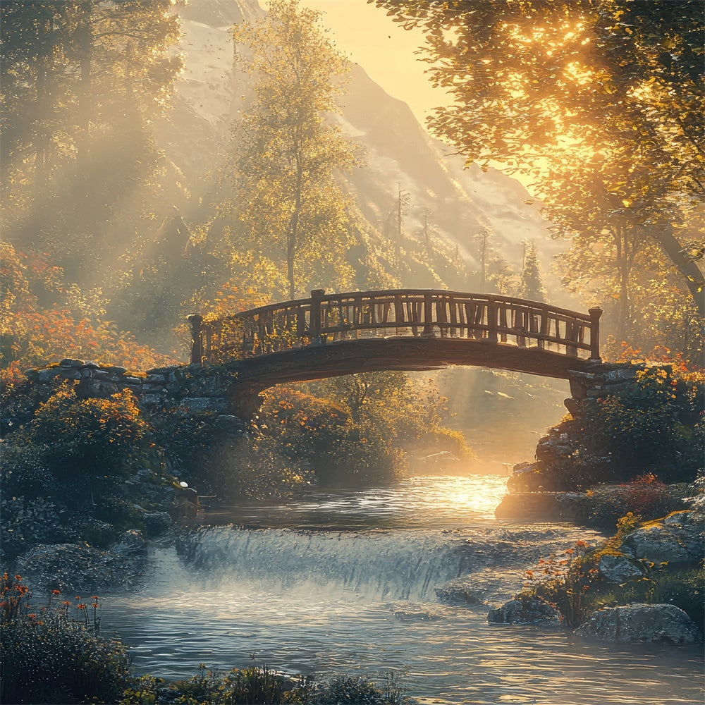 Woodland Fotokulisse Rustic Woodland Creek Brücke Hintergrund CJJ2-54