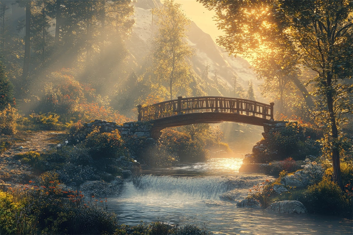 Woodland Fotokulisse Rustic Woodland Creek Brücke Hintergrund CJJ2-54