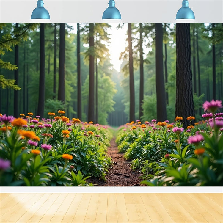 Wald Fotohintergrund Blühende Wildblume Waldweg Fotohintergrund CJJ2-58