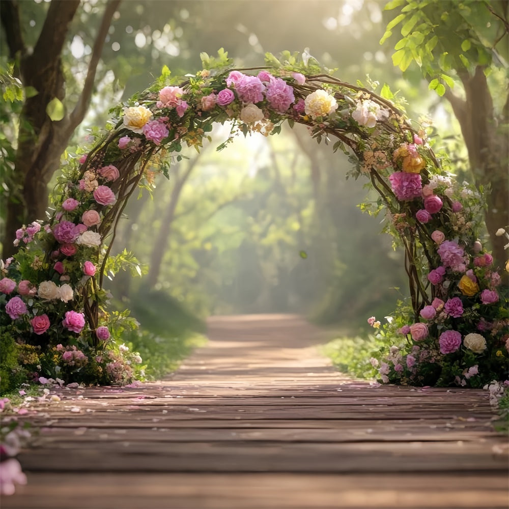 Fotografie Hintergrund Wald Eleganter Blumenbogen Pfad Hintergrund CJJ2-62