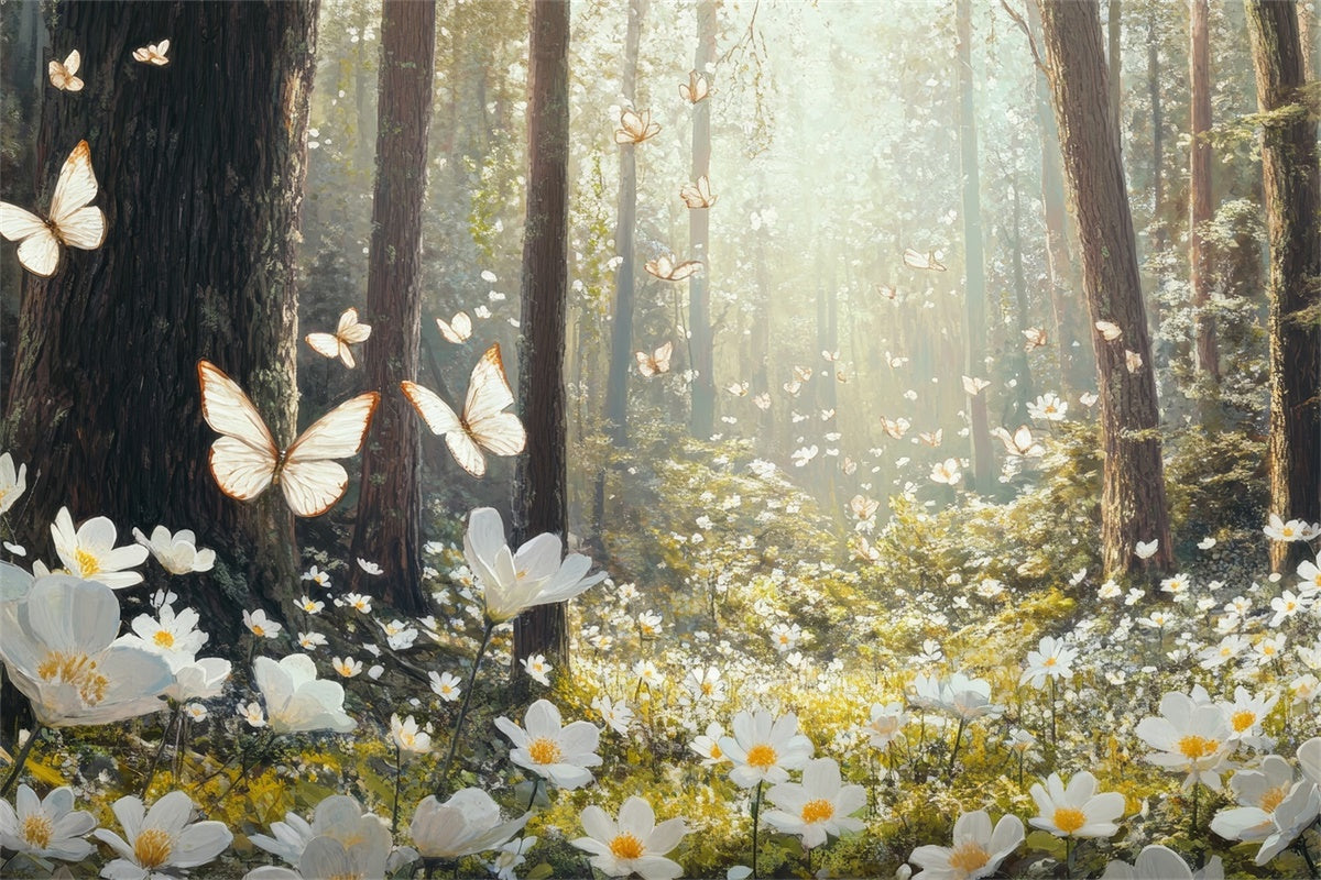 Wald Hintergrund Ideen Serene White Blossom Forest Backdrop CJJ2-64