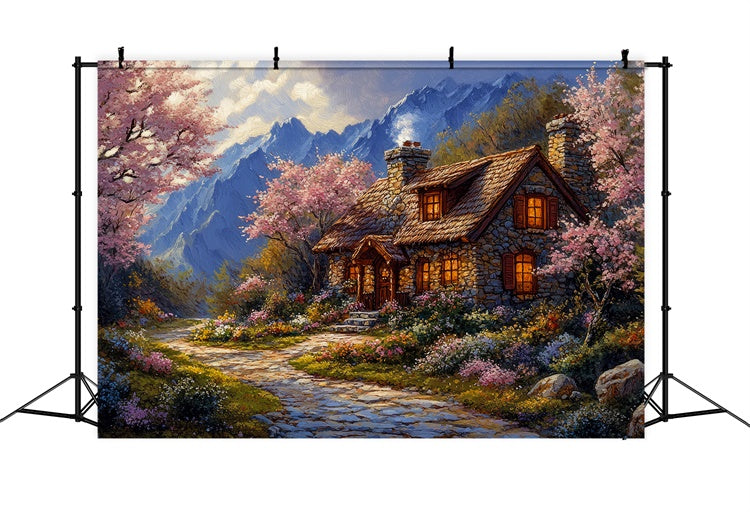 Wald Fotokulisse Gemütliche Berghütte Blumen Kulisse CJJ2-65