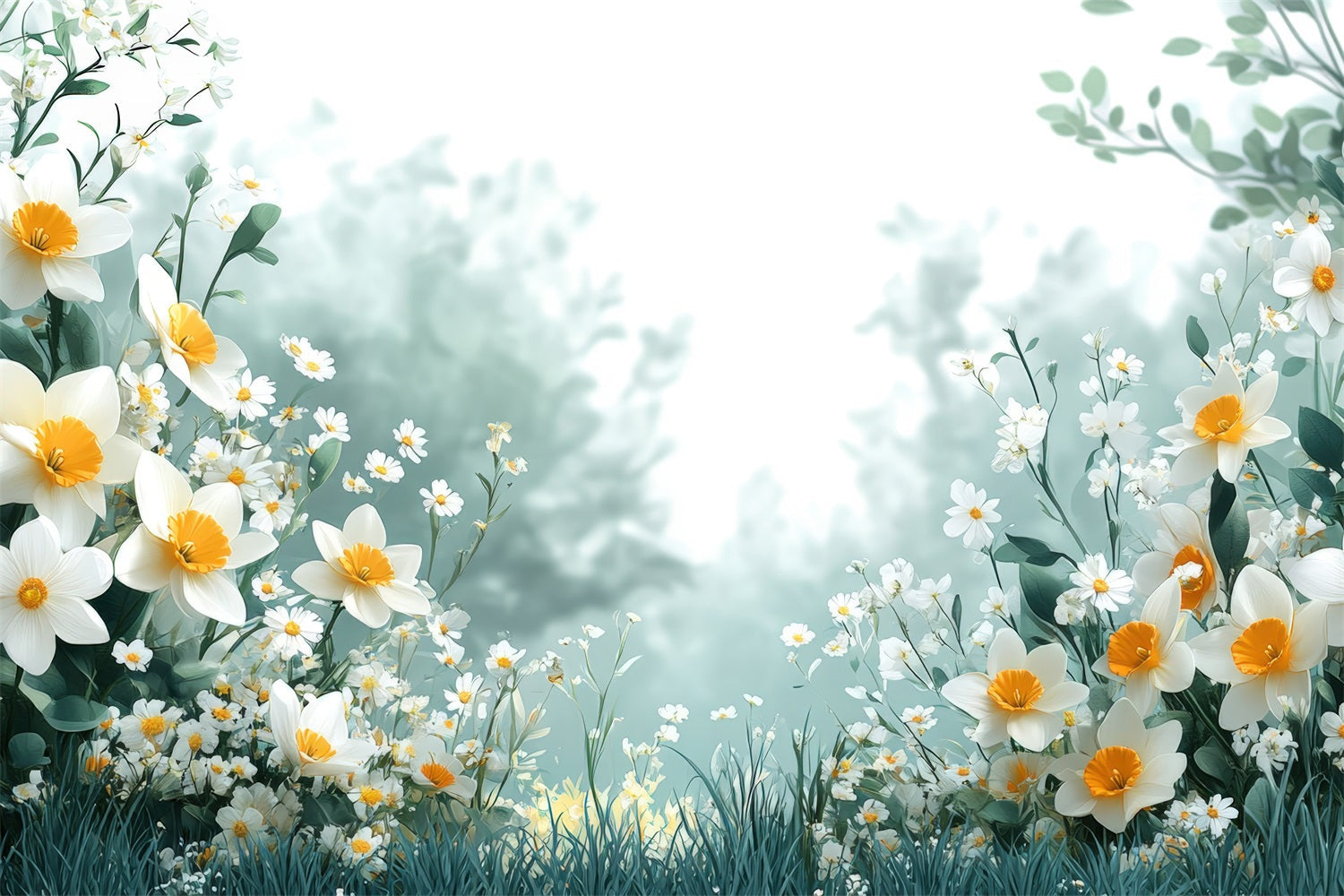 Narzisse Backdrop Serene White Bloom Floral Backdrop CJJ2-8