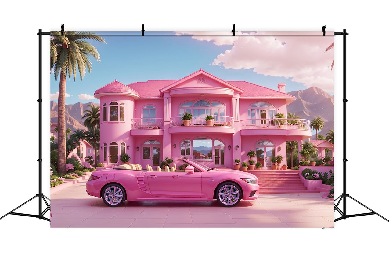 Pink Girl Backdrop Haus Backdrop Pink Mansion Car Backdrop CJJ2-83