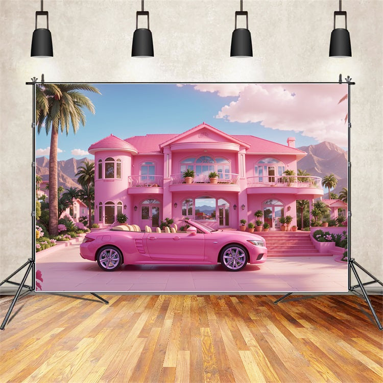 Pink Girl Backdrop Haus Backdrop Pink Mansion Car Backdrop CJJ2-83