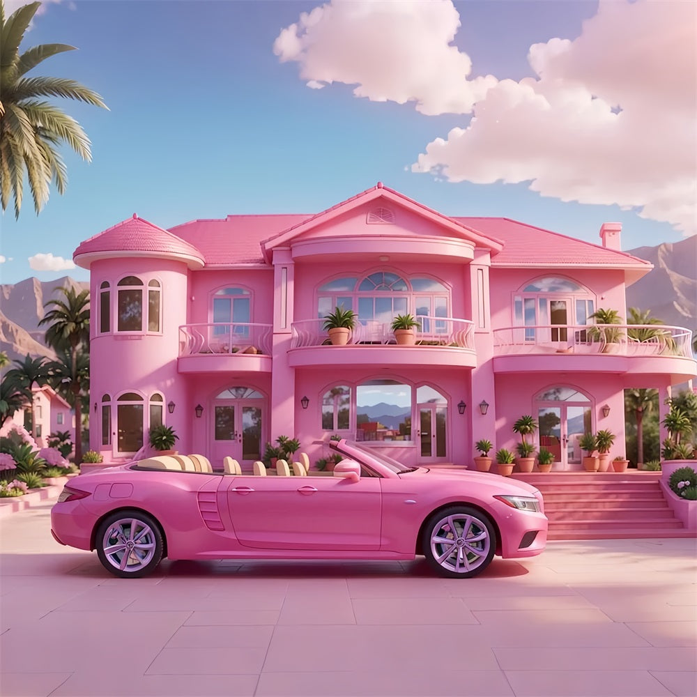 Pink Girl Backdrop Haus Backdrop Pink Mansion Car Backdrop CJJ2-83