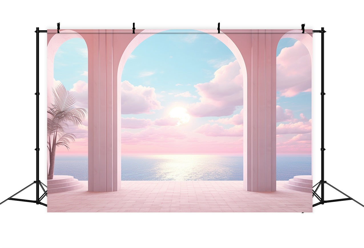 Fashion Doll Backdrop Backdrop Sonnenuntergang Horizont Rosa Torbogen Backdrop CJJ2-99