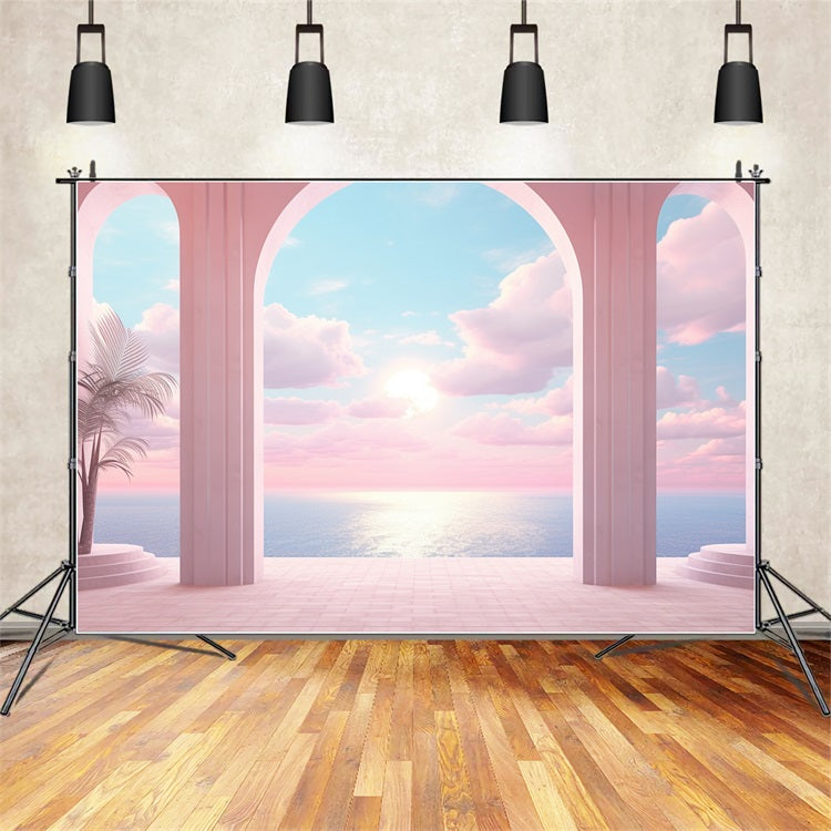 Fashion Doll Backdrop Backdrop Sonnenuntergang Horizont Rosa Torbogen Backdrop CJJ2-99
