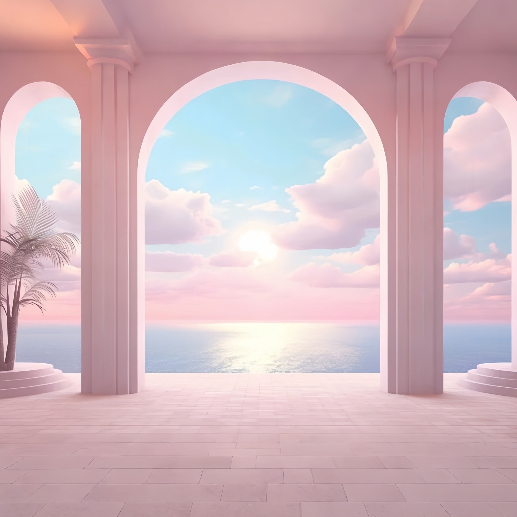 Fashion Doll Backdrop Backdrop Sonnenuntergang Horizont Rosa Torbogen Backdrop CJJ2-99