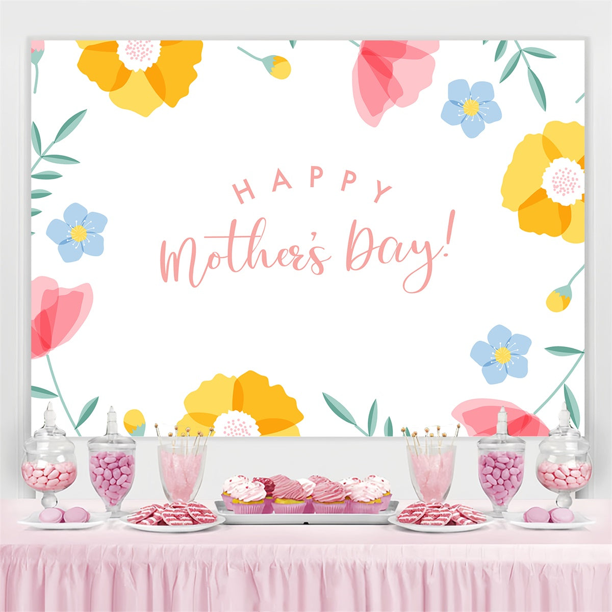 Muttertags-Hintergrundbild Personalisierbar Süße Aquarellblumen CJJ3-108