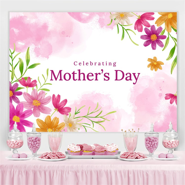 Muttertags-Hintergrundbild zum Selbstgestalten Aquarell Blumiges Rosa CJJ3-134