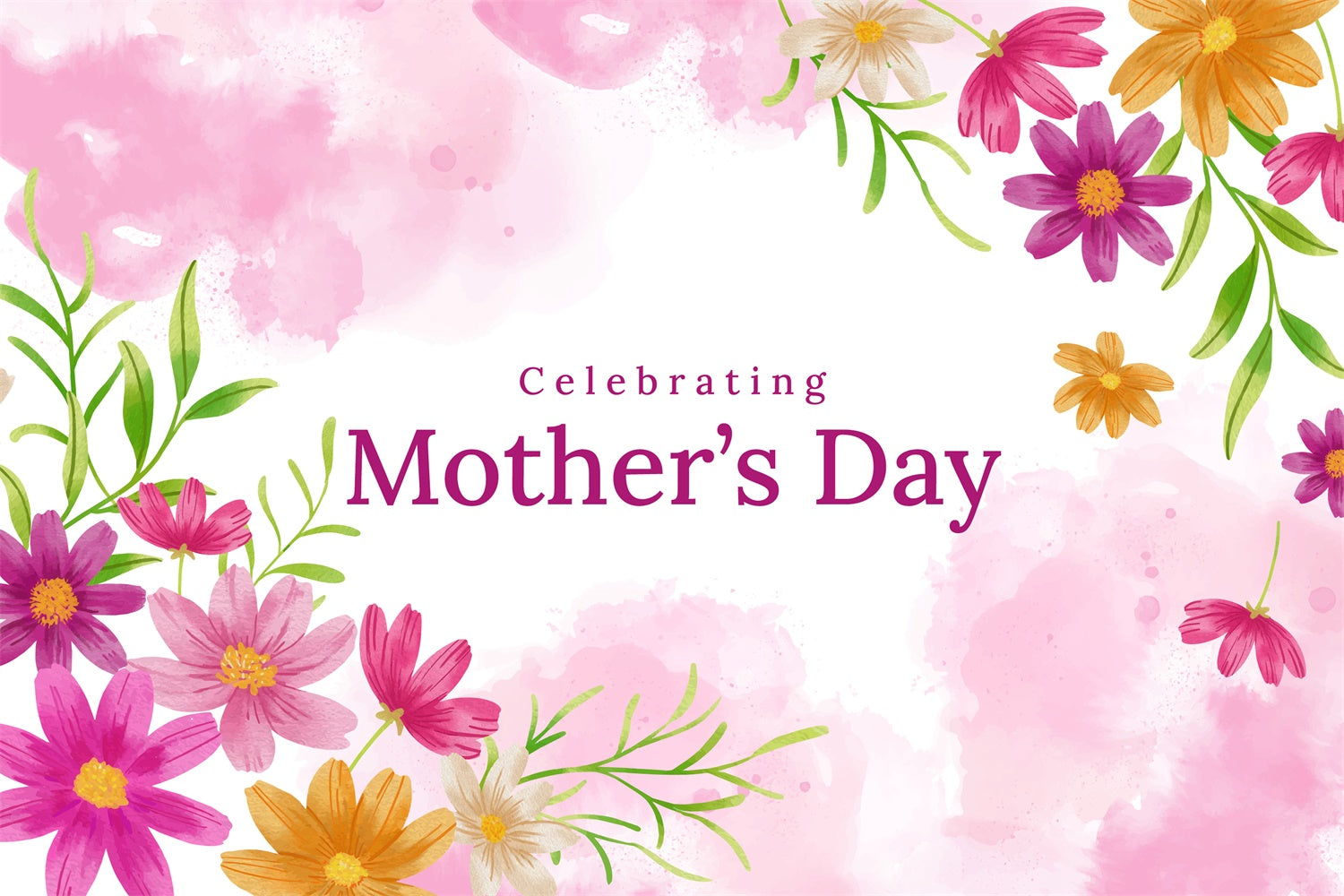 Muttertags-Hintergrundbild zum Selbstgestalten Aquarell Blumiges Rosa CJJ3-134