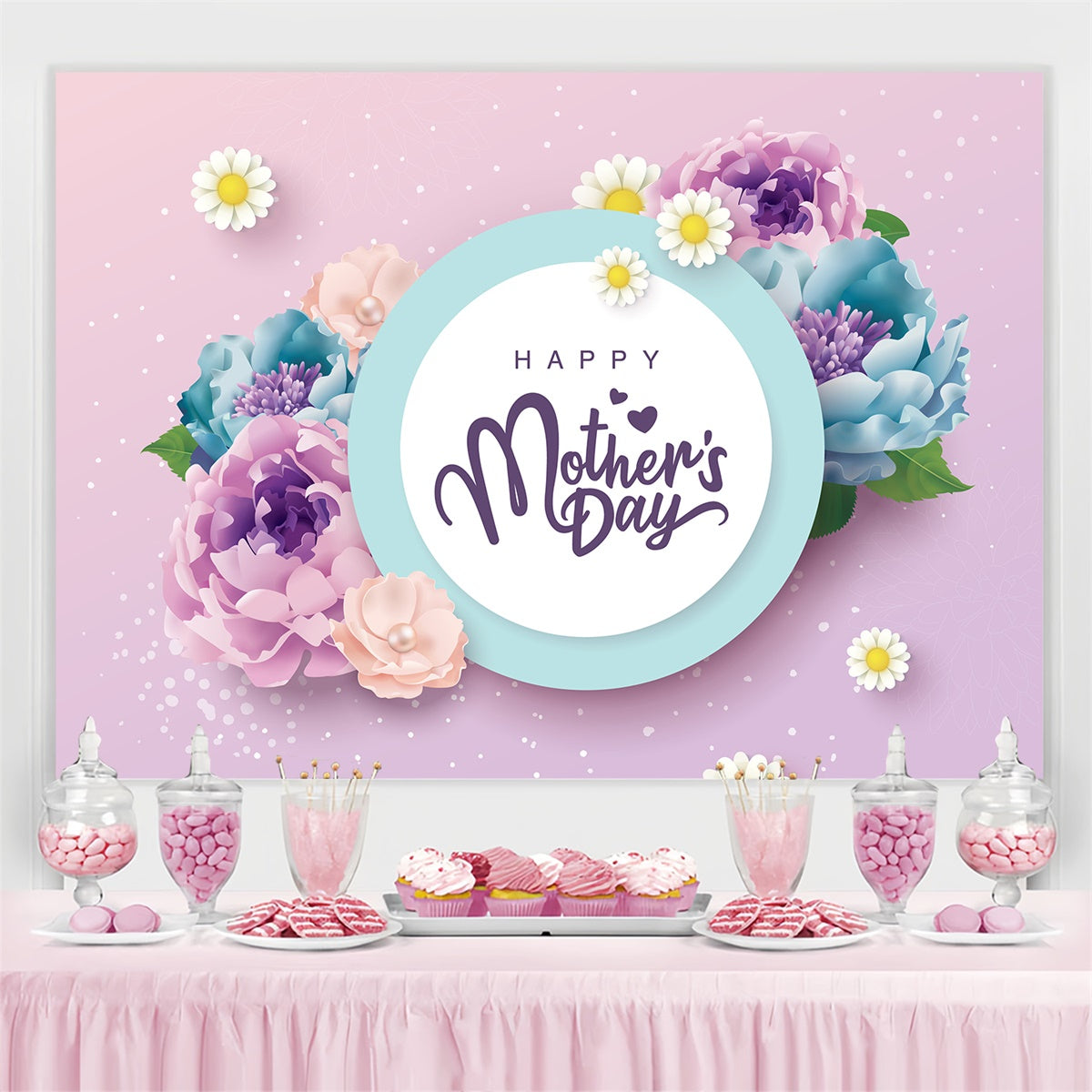 Muttertags-Hintergrundbild Personalisierbar Blumige Eleganz Pastell CJJ3-149