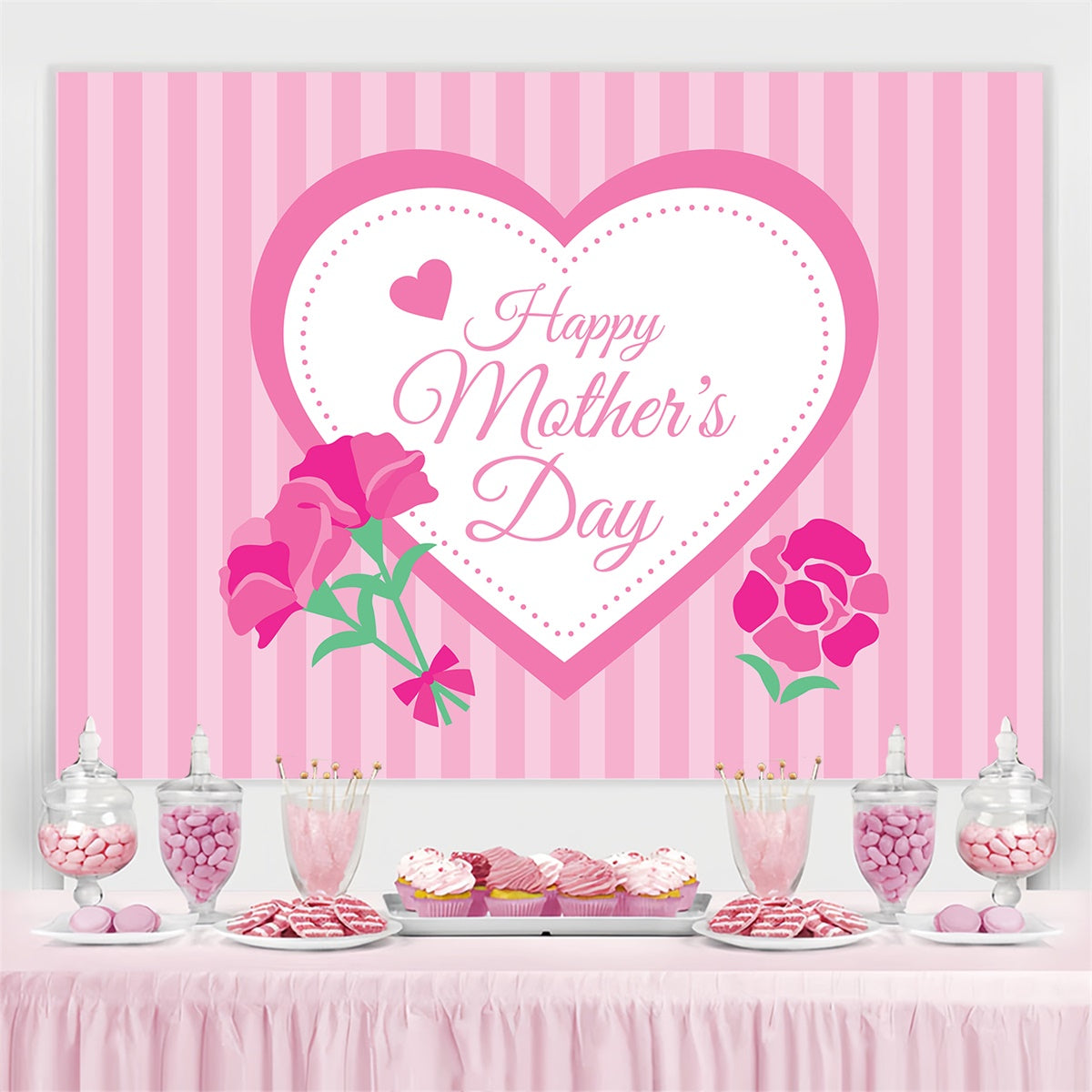 Muttertags-Hintergrundbild Personalisierbar Gestreiftes Herz Rosa Festlich CJJ3-154