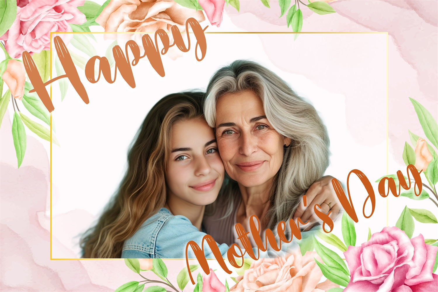 Muttertags-Hintergrundbild Personalisierbarer Blumenrahmen Aquarell CJJ3-160
