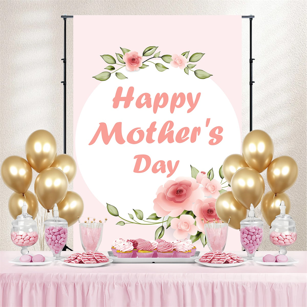 Muttertags-Hintergrundbild zum Anpassen Eleganz Rosa Blumen CJJ3-163