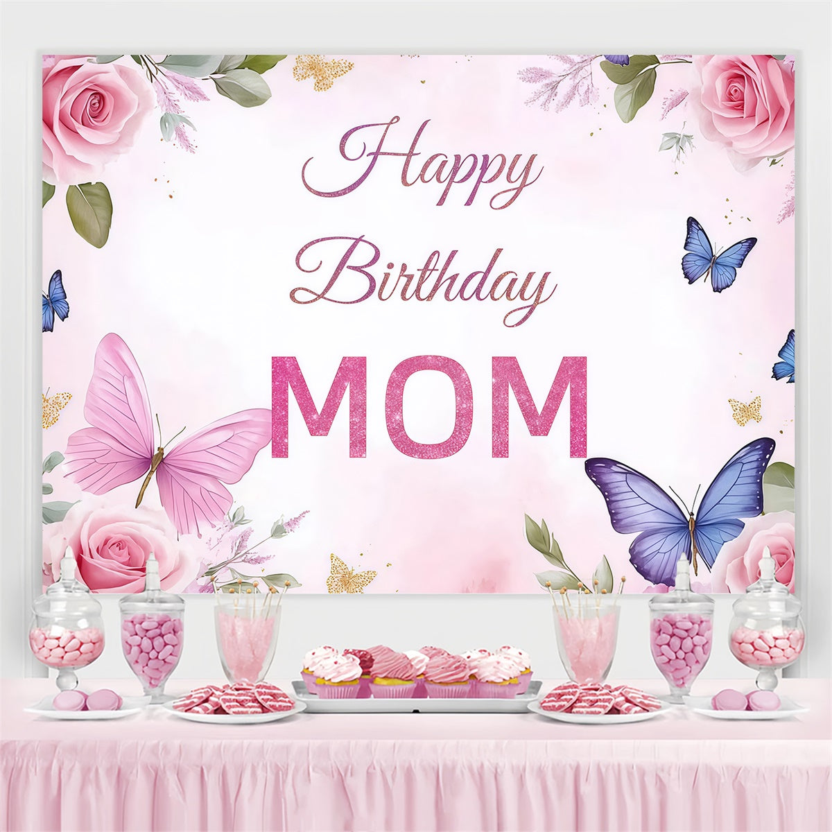 Customize Hintergrund für Geburtstag Elegant Rose Schmetterling Hintergrund CJJ3-202