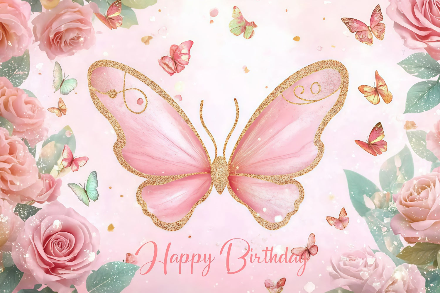 Customized Backdrop für Geburtstag Rosa Schmetterling Floral Backdrop CJJ3-203