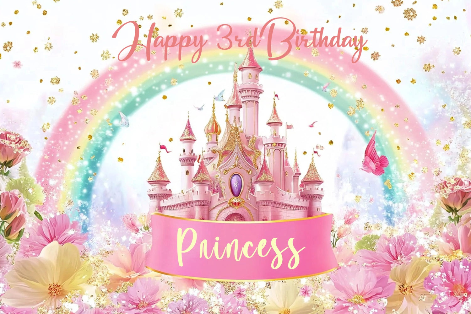 Personalisierte Geburtstag Backdrops Dreamy Rainbow Castle Backdrop CJJ3-204