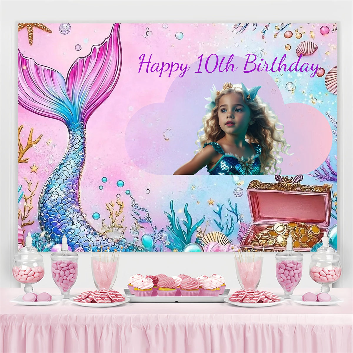 Custom Birthday Backdrops Magische Meerjungfrau Unterwasser 10. Backdrop CJJ3-205
