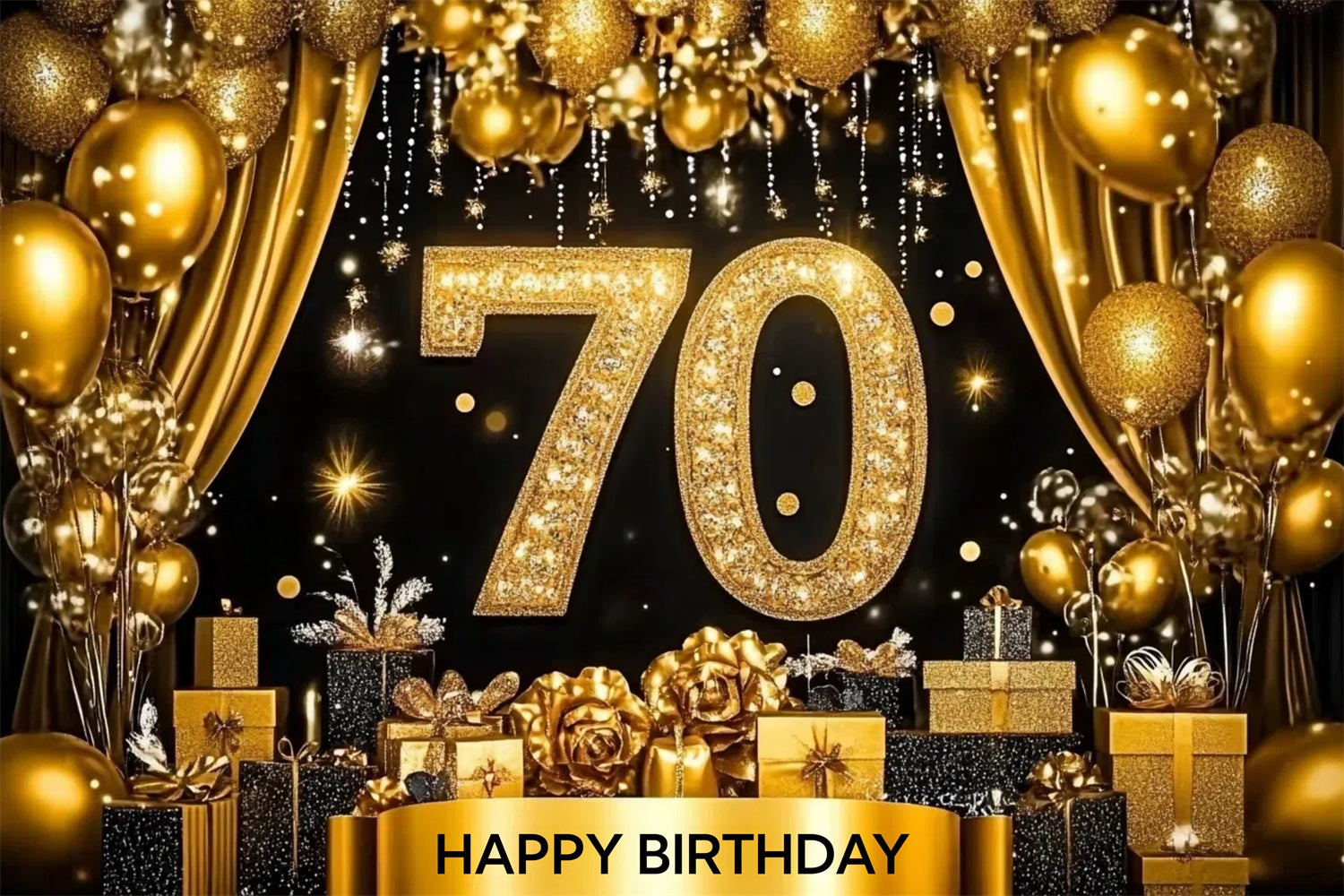 Custom Birthday Backdrops funkelnden goldenen Ballons 70. Hintergrund CJJ3-209