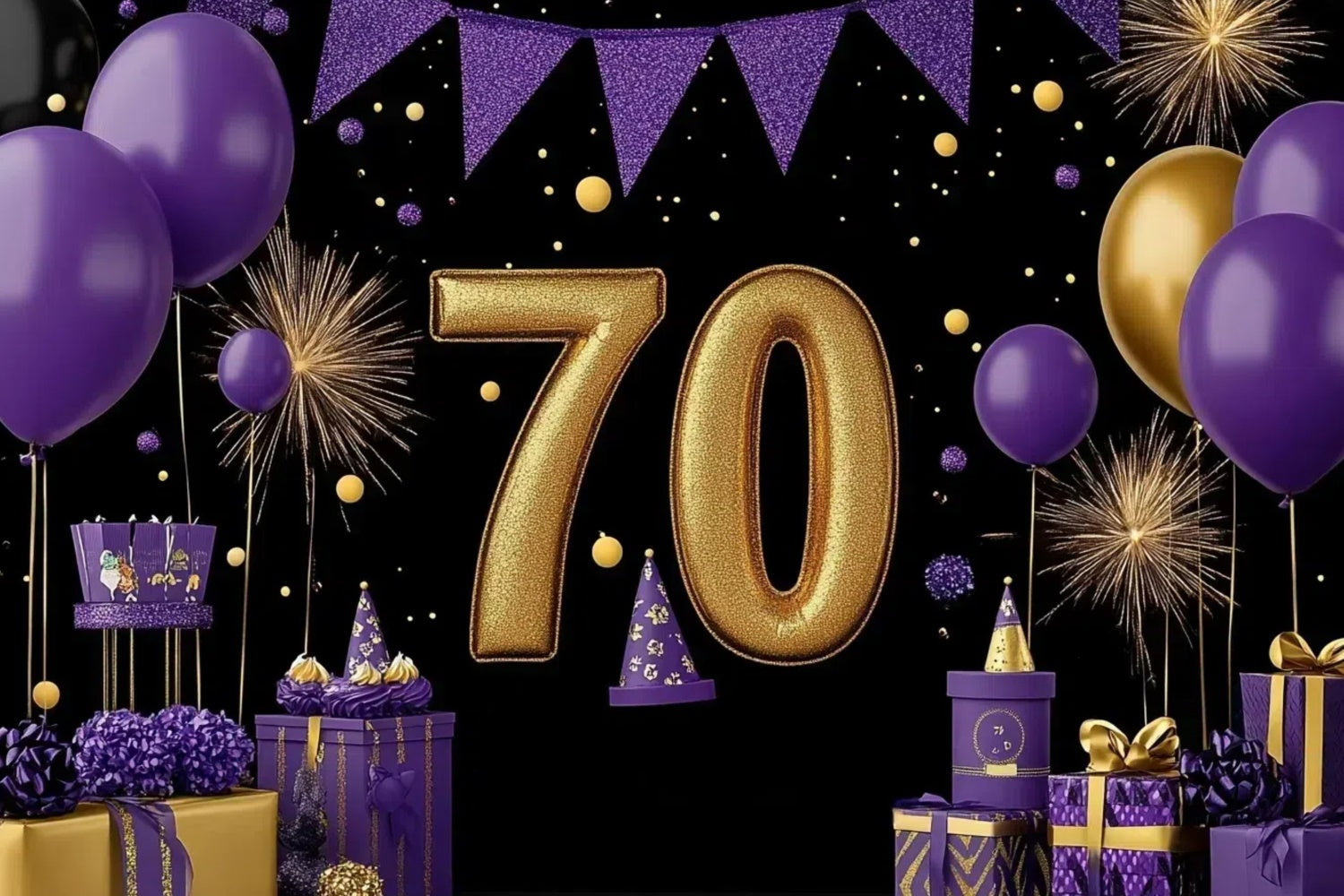 Personalisierte 70. Geburtstag Backdrop Lila Ballon Luxus Backdrop CJJ3-210