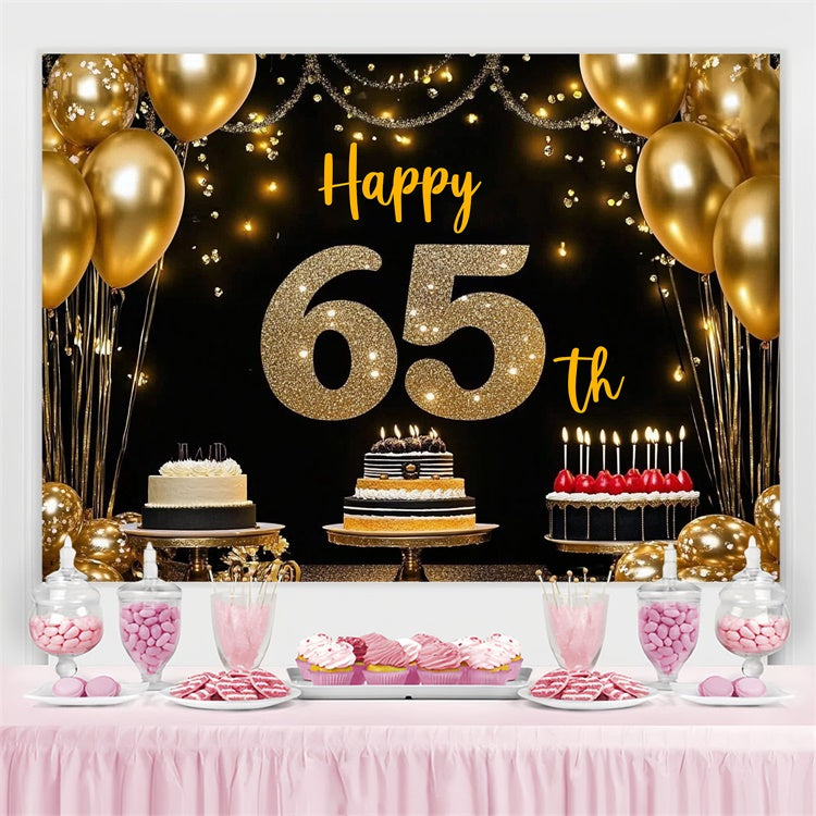 Customize Backdrop für Geburtstag Gold Ballons Kuchen 65. Hintergrund CJJ3-211