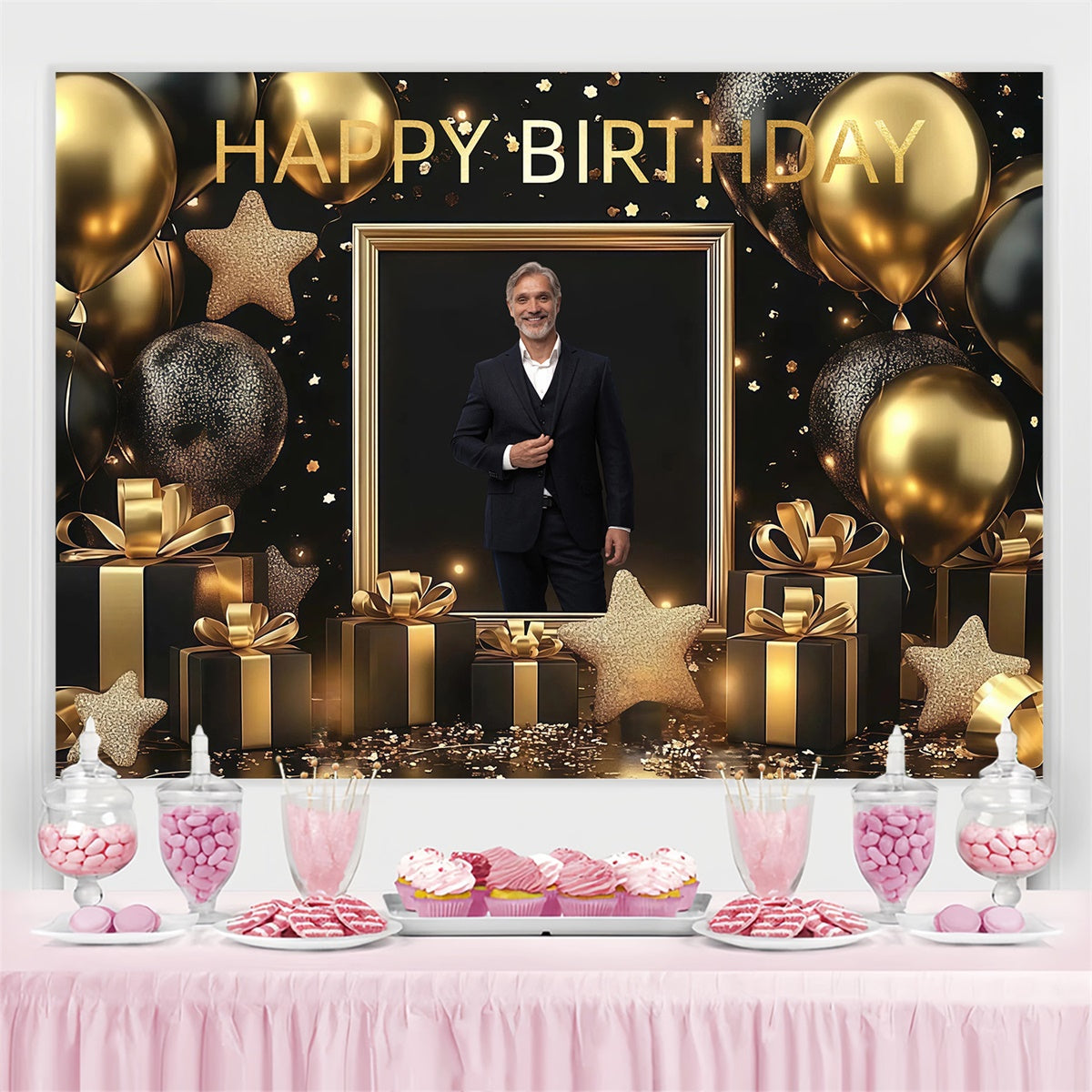 Customized Backdrop für Geburtstag Glittering Star Ballon Hintergrund CJJ3-216