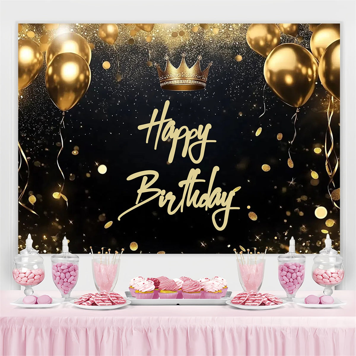 Custom Made Geburtstag Backdrops Glitter Konfetti Krone Backdrop CJJ3-217